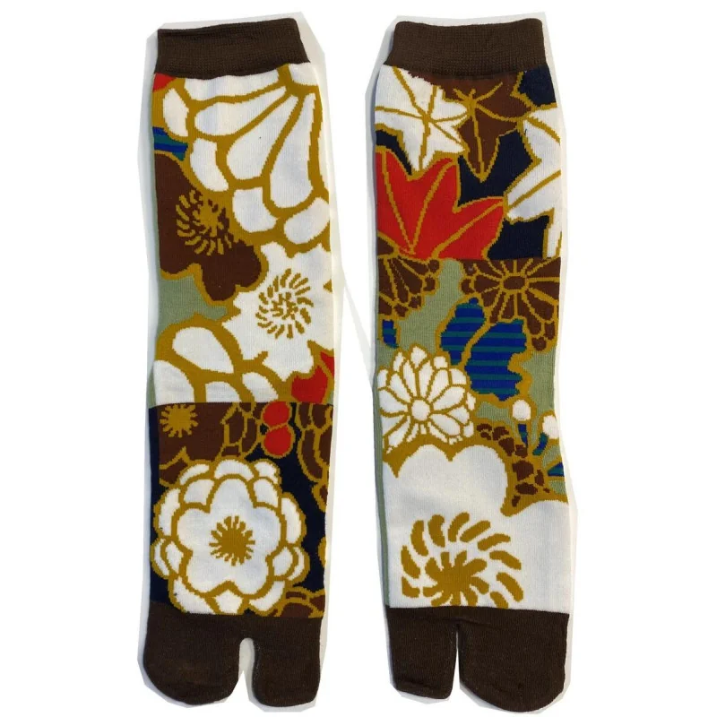 Chaussettes Japonaises Coton Bouquet Fleurs D'Automne