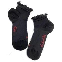 Socquette Soie Noir A Cotes Et Frou Frou Berthe Aux Grands Pieds